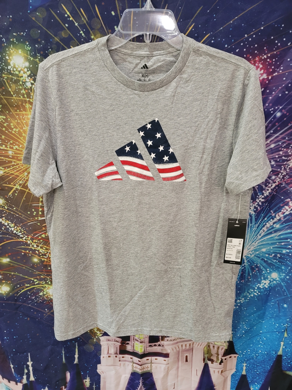 adidas Grey Short-Sleeve Tee with American Flag Logo